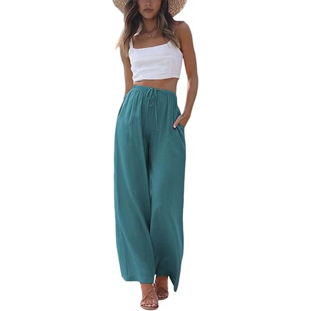 🎉Hot Sale 49% OFF🎉Faleave Women's Cotton Linen Summer Palazzo Pants Flowy Wide Leg Beach Trousers with Pockets
