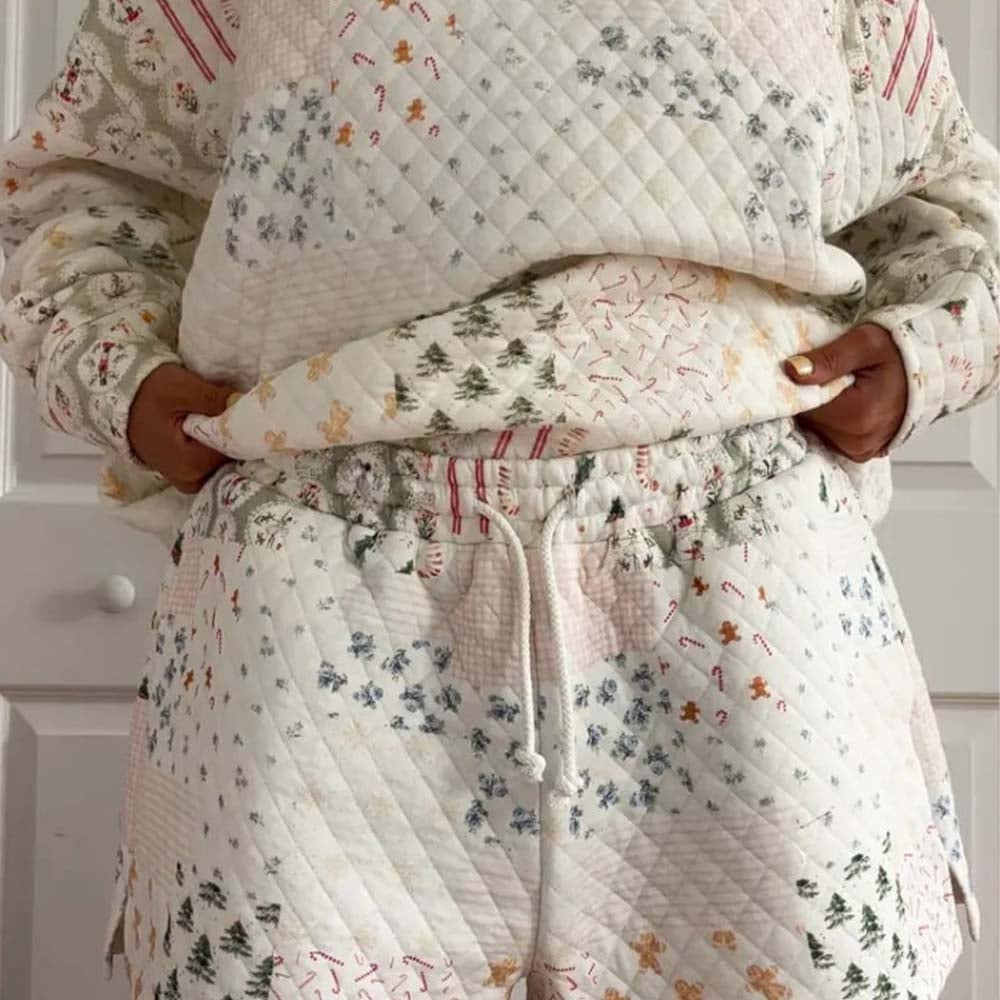 🎅Christmas Bestseller! ❄️🧣Christmas Holiday Quilted Mockneck Sweatshirt Set(✨Same as in the video)